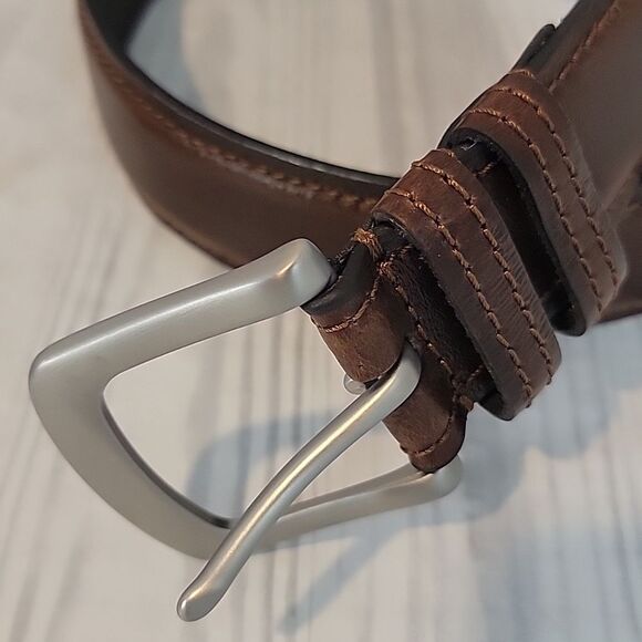 Unbranded Genuine Leather Belt - Brown Double Stitched Size S - Picture 2 of 6